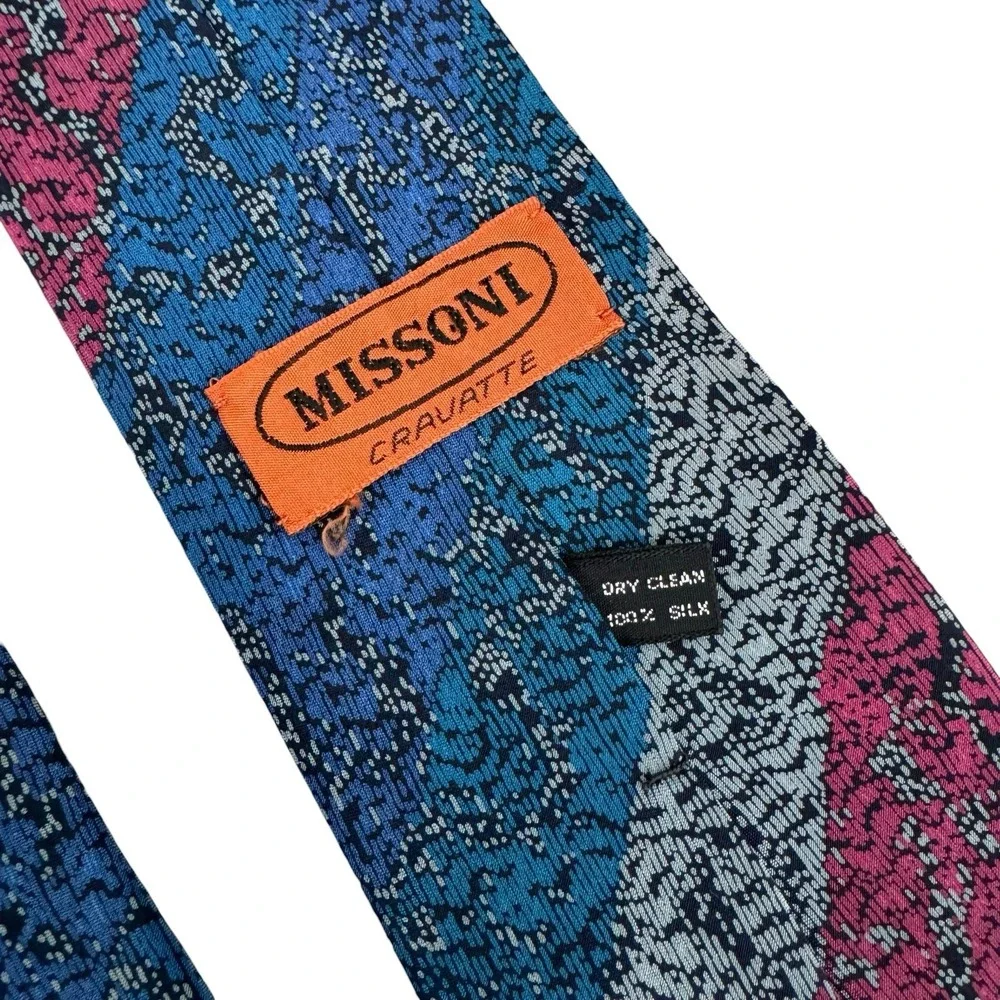 VTG MISSONI Diagonal Animal Print Striped Multicolor Silk Necktie Made in Spain